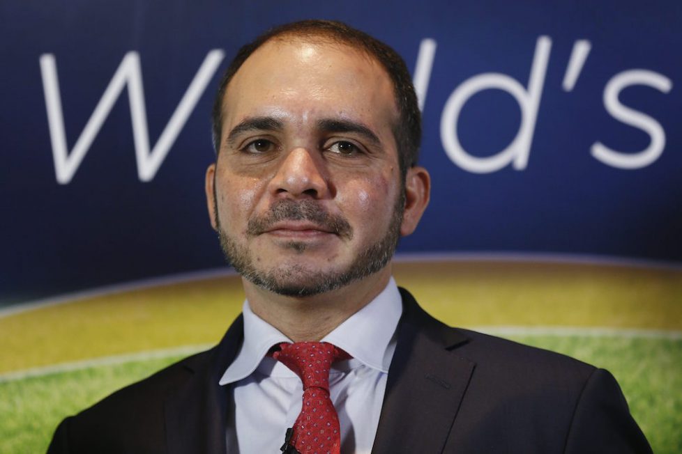 Jordan's Prince Ali Bin Al-Hussein, FIFA's Asian vice president and chairman of the Jordan Football Association, poses for photographers after a news conference in central London Jordan's Prince Ali Bin Al-Hussein, FIFA's Asian vice president and chairman of the Jordan Football Association, poses for photographers after a news conference in central London