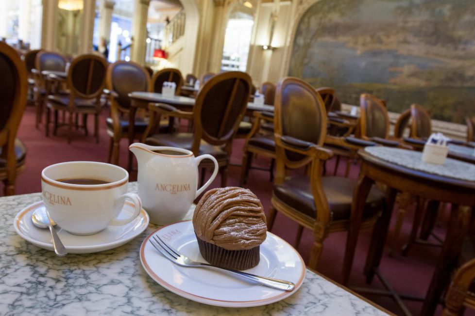 Tea and cakes at the historic tea room Angelina Paris France. Image shot 2016. Exact date unknown.