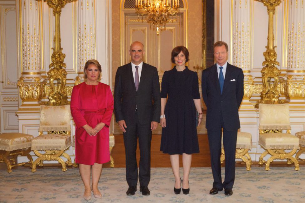 Audience de LL AA RR le Grand-Duc Henri et la Grande-Duchesse Maria Teresa de Luxembourg avec le Prsident de la confdration Suisse Alain Berset et Mme Muriel Zeender Berset