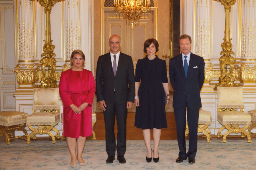 Audience de LL AA RR le Grand-Duc Henri et la Grande-Duchesse Maria Teresa de Luxembourg avec le Prsident de la confdration Suisse Alain Berset et Mme Muriel Zeender Berset