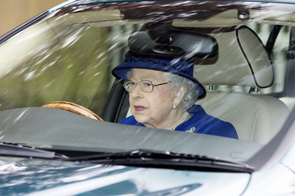 Queen Elizabeth II driving on public road, Windsor, Berkshire, UK - 07 May 2017