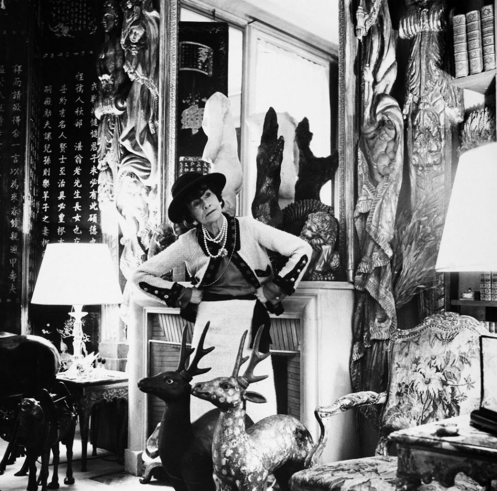 GABRIELLE 'COCO' CHANEL /n(1883-1971). French fashion designer. Photographed in her suite at the Ritz Hotel in Paris, 1965.