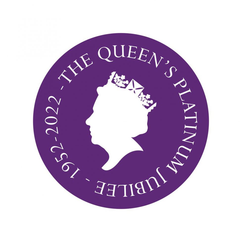 The Queen's Platinum Jubilee celebration background with side profile of Queen Elizabeth