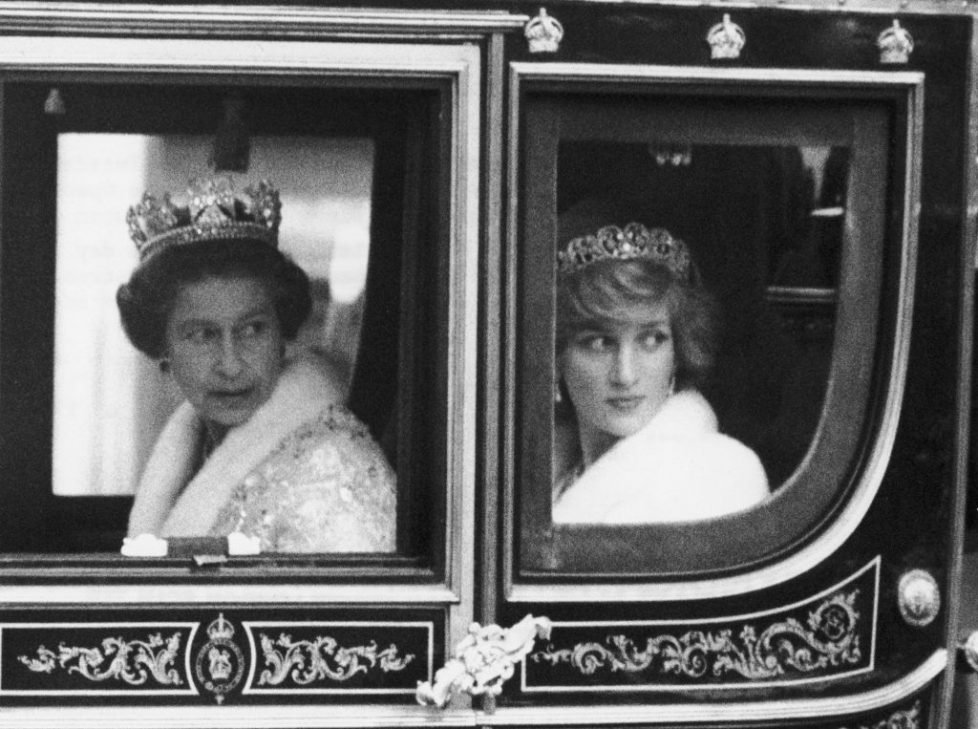 The Queen and Princess Diana on the way to the State Opening of Parliament. 4th November 1982.