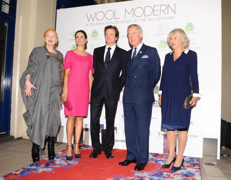 (left to right) Dame Vivien Westwood, Livia Giuggioli, Colin Firth, the Prince of Wales and the Duchess of Cornwall, at the opening of the Wool Modern exhibition, at La Galleria, in St James's, central London to mark Wool Week 2011.