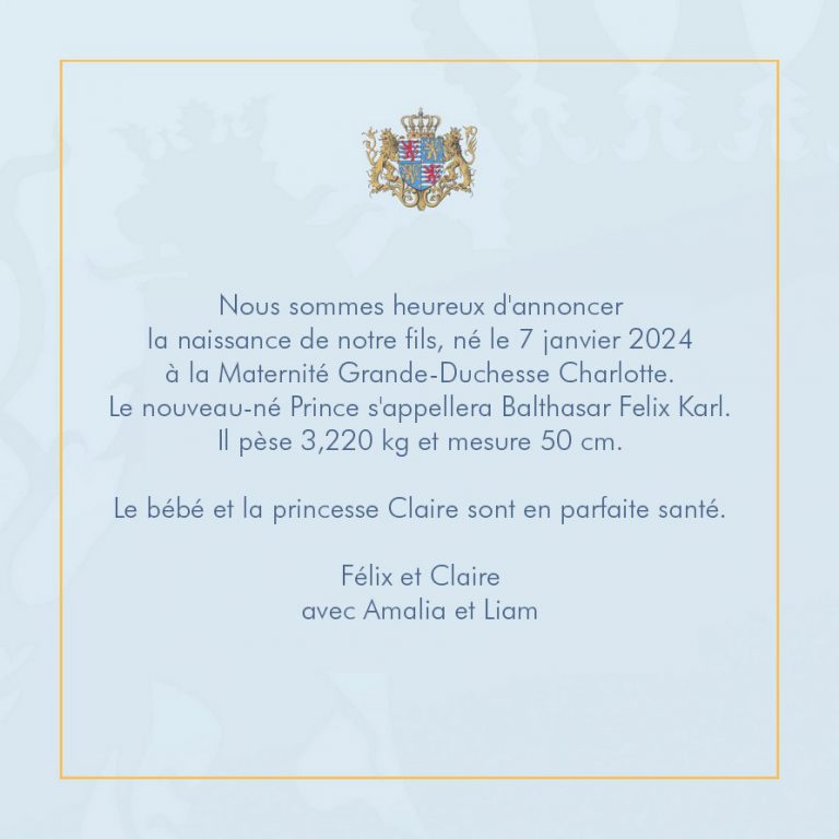 Naissance du prince Balthasar de Luxembourg Noblesse & Royautés