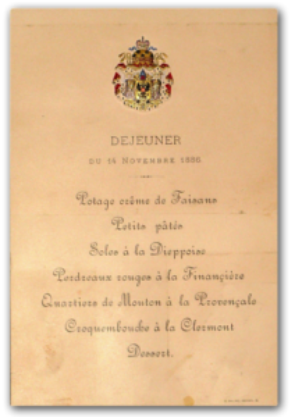 Menu d&rsquo;un déjeuner pour l&rsquo;anniversaire de l&rsquo;impératrice Maria Feodorovna