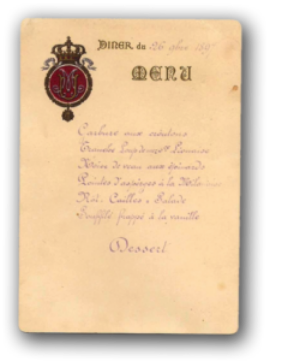 Menu d&rsquo;un dîner au Quirinale en 1897