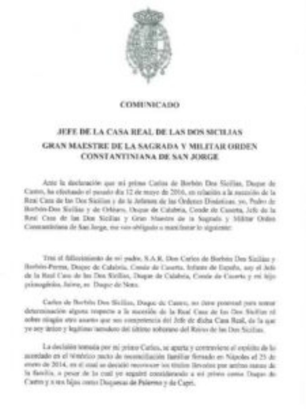Déclaration duc de Calabre