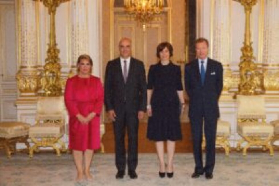 Audience de LL AA RR le Grand-Duc Henri et la Grande-Duchesse Maria Teresa de Luxembourg avec le Prsident de la confdration Suisse Alain Berset et Mme Muriel Zeender Berset