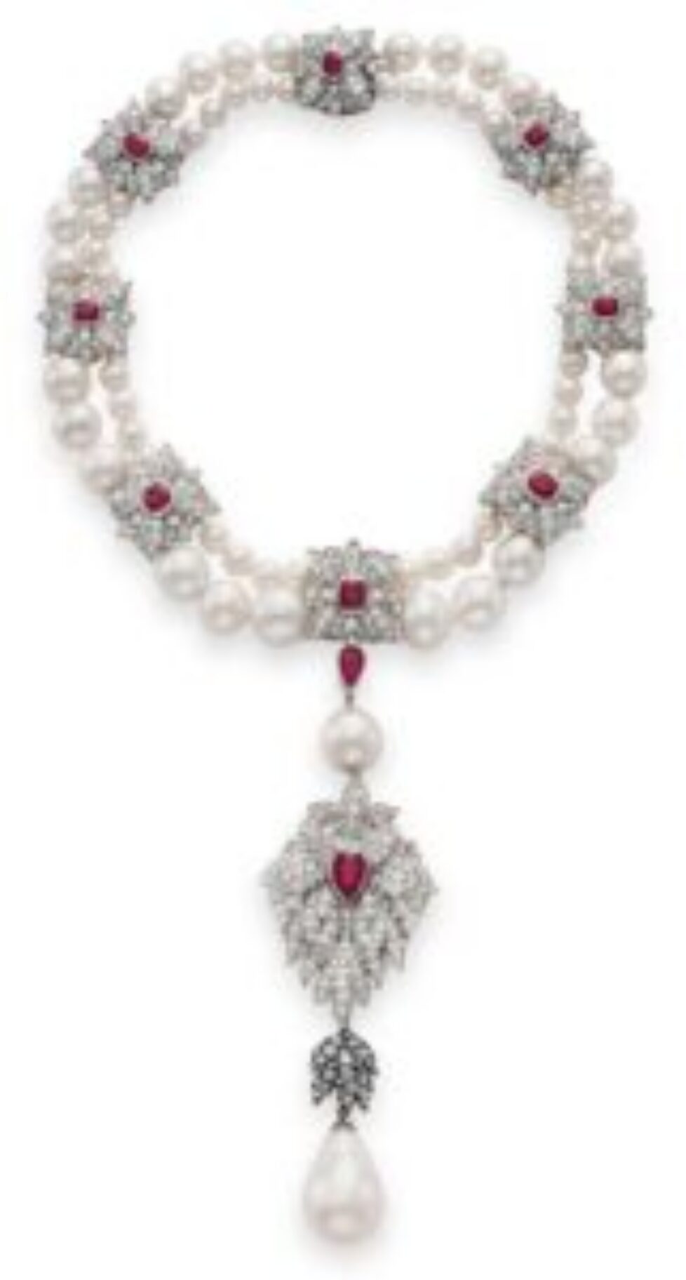 Undated handout shows a pearl, ruby and diamond necklace by Cartier, designed by Elizabeth Taylor  with Al Durante of Cartier. On December 13, 2011, Christie_s New York will present 80 of Taylor_s most iconic jewels in a special Evening Sale, followed by