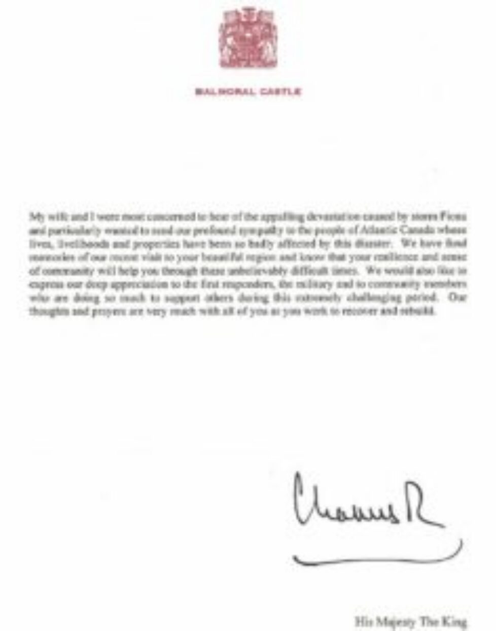 Message de Charles III aux Canadiens