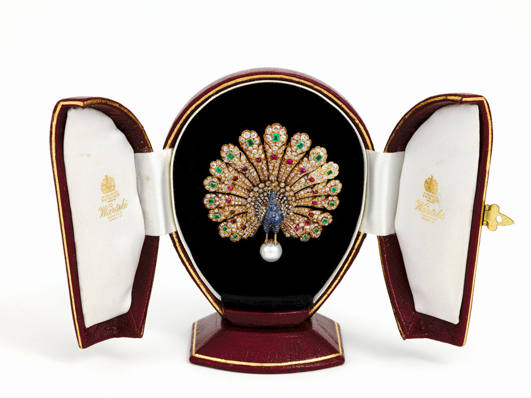 Broche Paon Strass Blancs Sur Métal Argenté - Étincelante - Occasion
