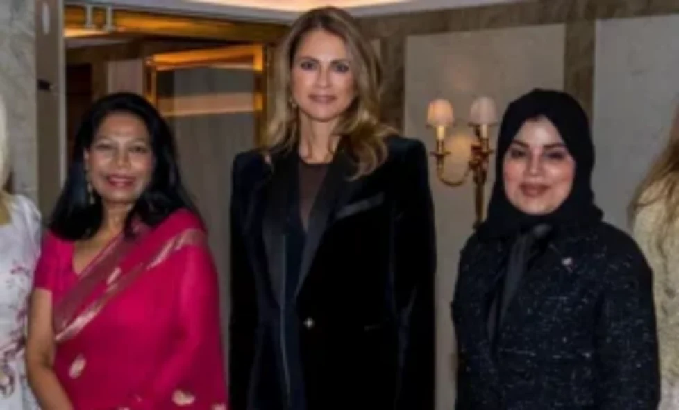 princess-madeleine-me+em-sherr-knit-dress-balmain-velvet-blazer
