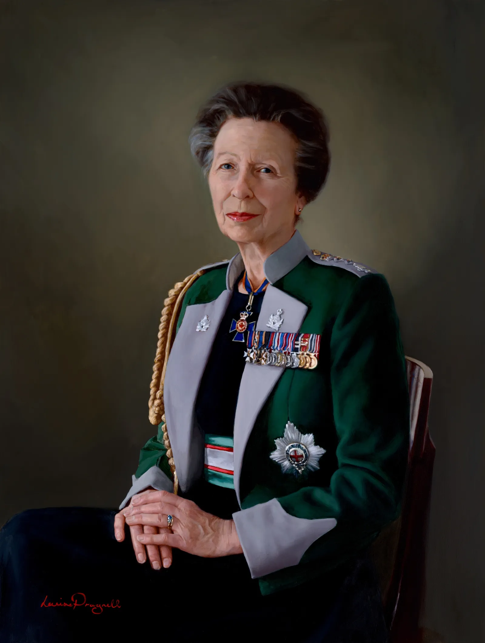 Her Royal Highness The Princess Royal, Colonel-In-Chief to the British Army’s Intelligence Corps, by British portrait artist, Louise Pragnell, 75 cm x 100cm. Oil on Canvas